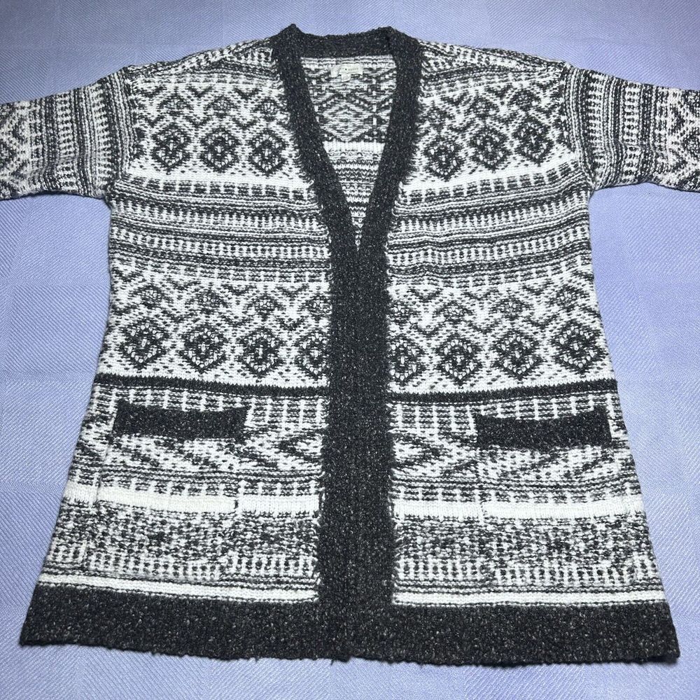 Lucky Brand Float Jacquard Open Front Cardigan Sweater Women's Size Large - Picture 2 of 16